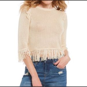Chelsea & Violet Cream Fringe Sweater